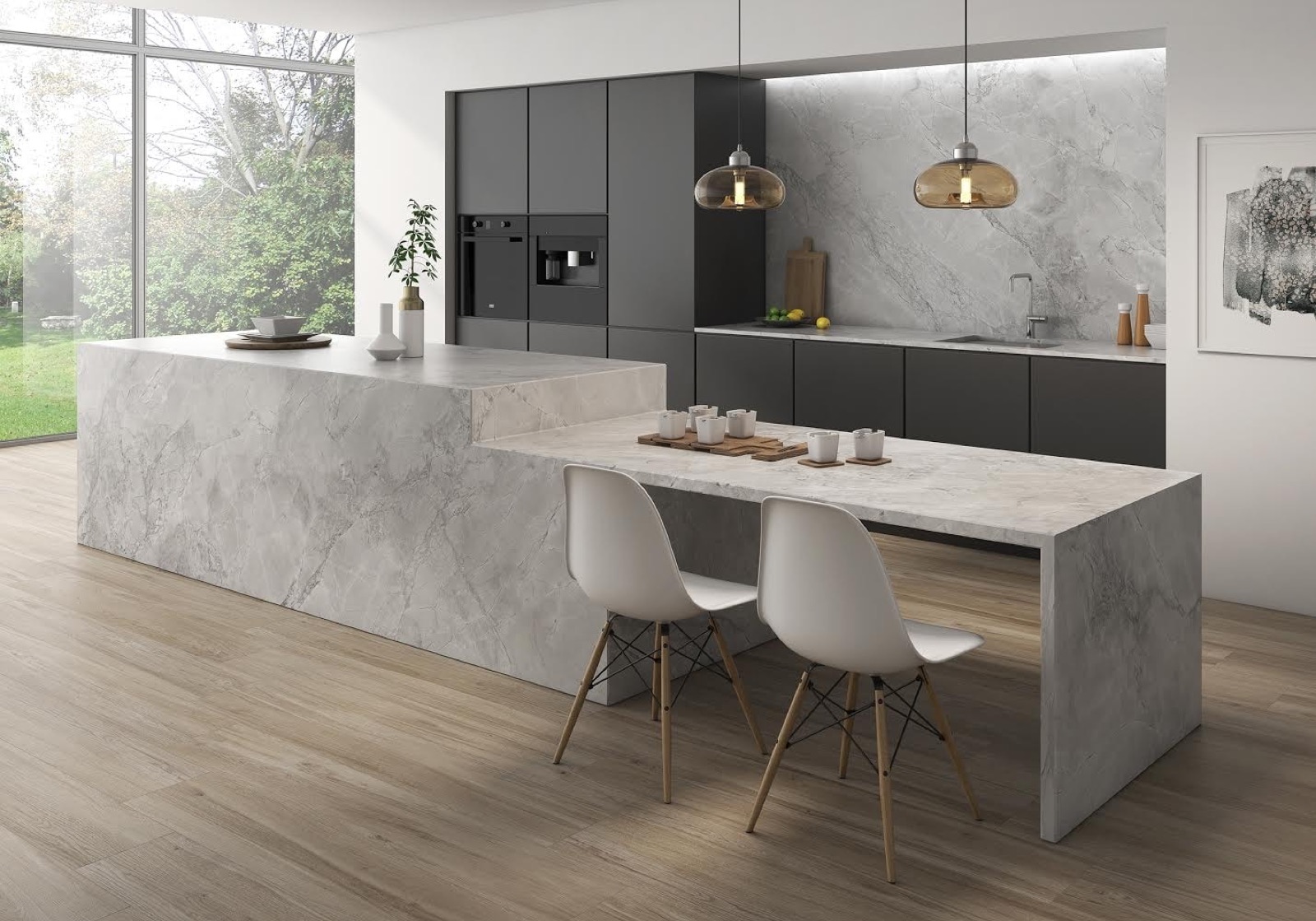 Marble island kitchen