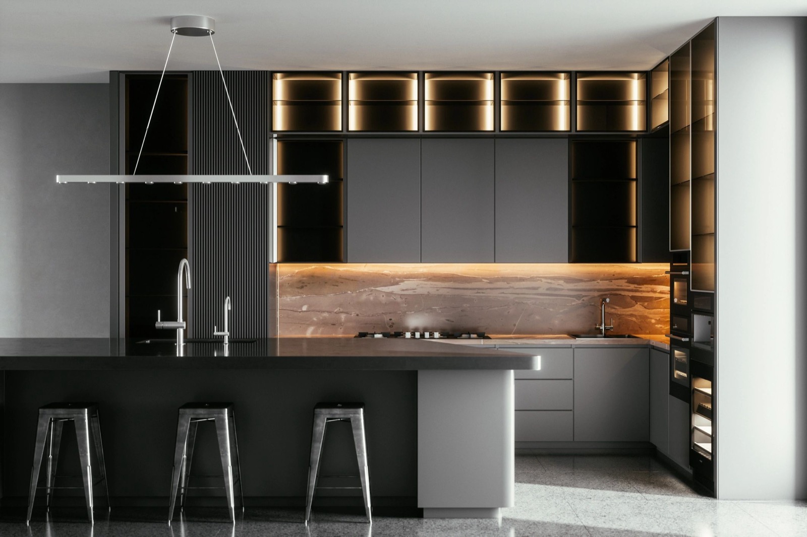 Dark and dramatic kitchen in Thousand Oaks